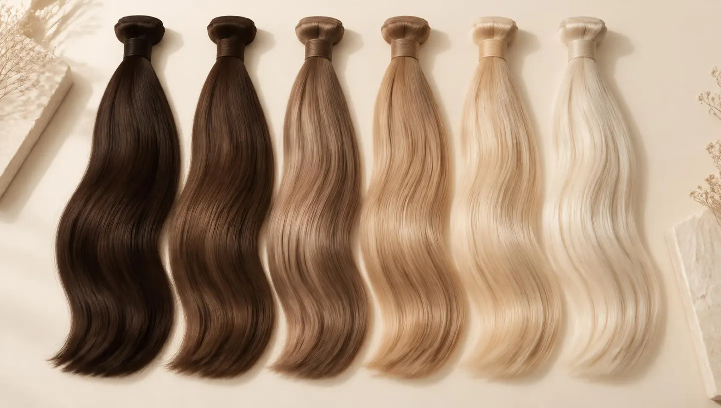 Extension in capelli naturali ordinate per tonalità, dal castano scuro al biondo chiaro